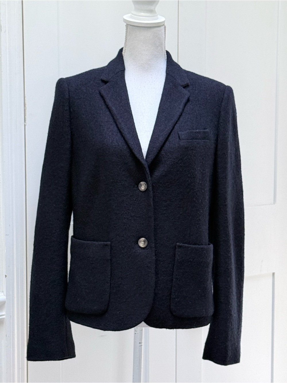 Gap The Academy Blazer Jacket Womens 12 Navy Wool Blend Structured Dark Academia